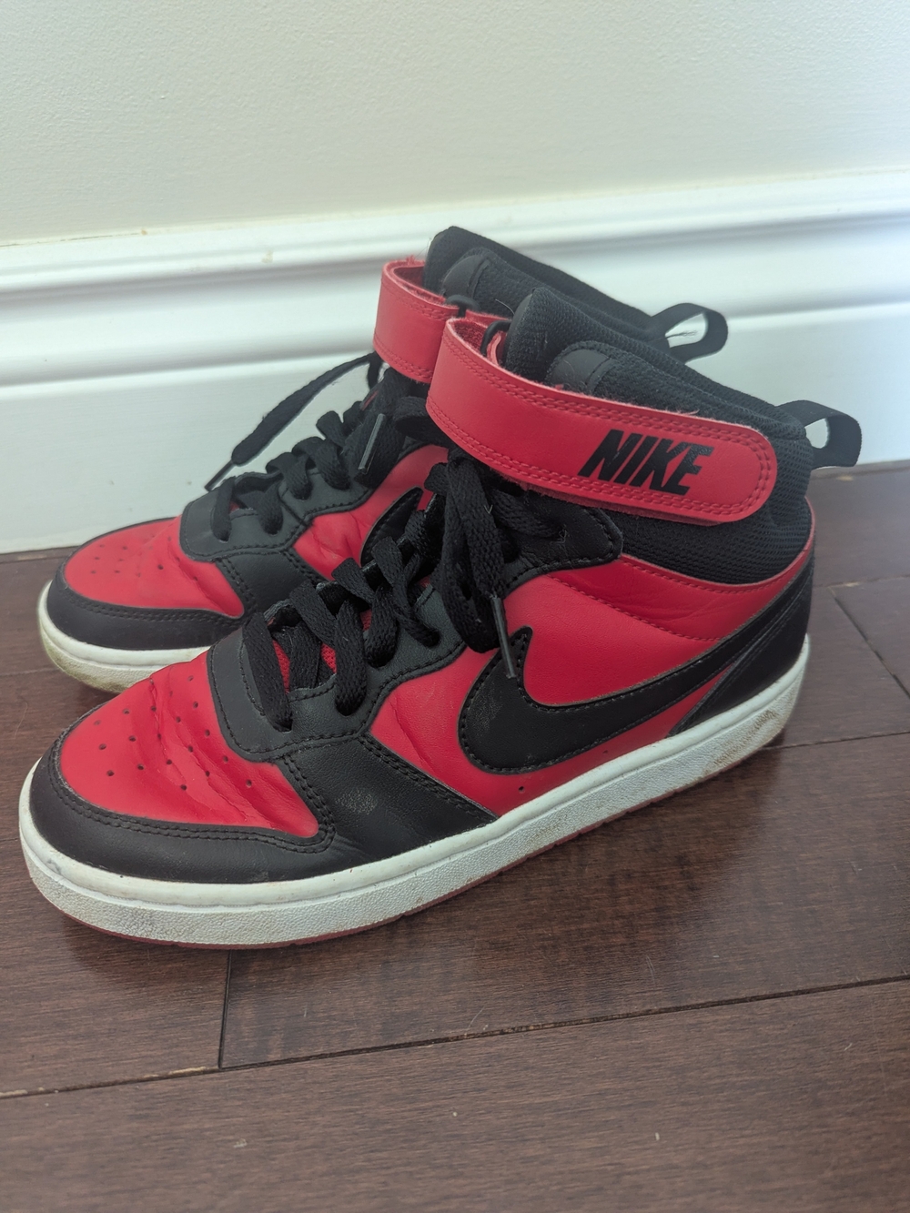 Nike Youth Red and Black Court Borough 2 High Top Sneaker 5Y